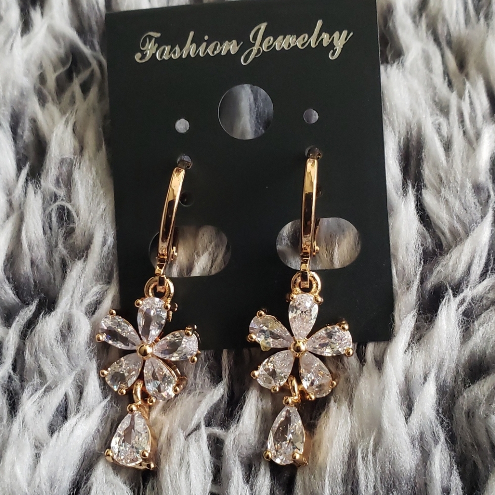 18K Yellow gold-filled flower clear topaz earring